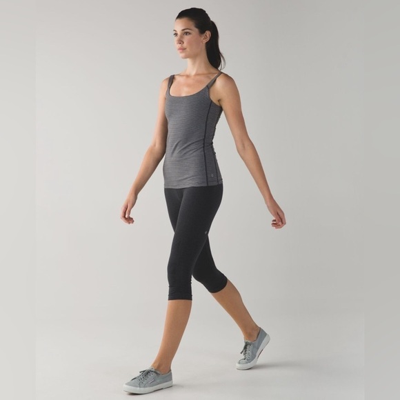 Lululemon Barre None Built In Bra Tank in Mini Pop Stripe Heathered Slate Black - Picture 2 of 12